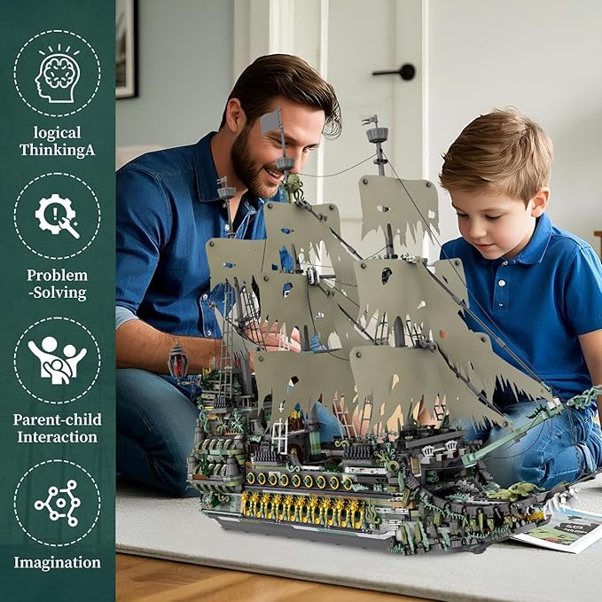 Reobrix Pirate Ship Building Sets MOC Flying Dutchman Model Toy BoatGreen Ghost Ship Building Blocks Sets 66037Toy Sets for AdultsHalloween Home Decor Birthday Gifts for Kids 14+(5503 PCS