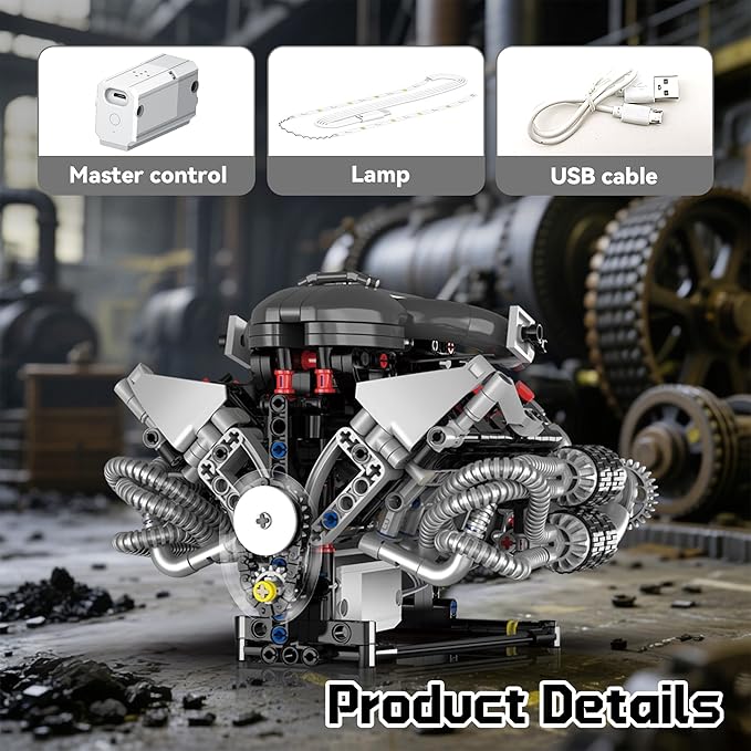 Mini V8 Engine Model Kit Building Sets That Runs Technic with Motor APP Control &amp Light Collectible Mechanic Engineering for Adults Boys 14+