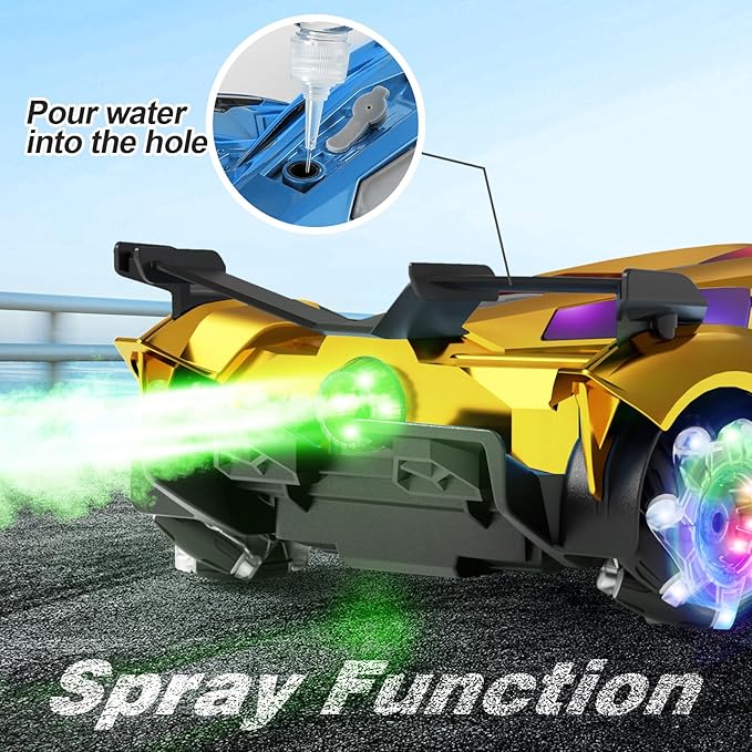 SASBSC Lamb Remote Control Car for Boys 4-7 8-12 Rc Cars with 360° Rotation Spray Music &amp Lights 1:12 Rechargeable Rc Car Toys 10-12km/h Sport Race Toy Cars Gifts for Kids (Gold)