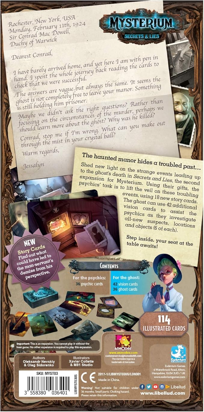 Asmodee Mysterium Secrets &amp Lies Board Game EXPANSION - Unravel New Mysteries Cooperative Family Fun for Kids &amp Adults Ages 10+ 2-7 Players 42 Minute Playtime