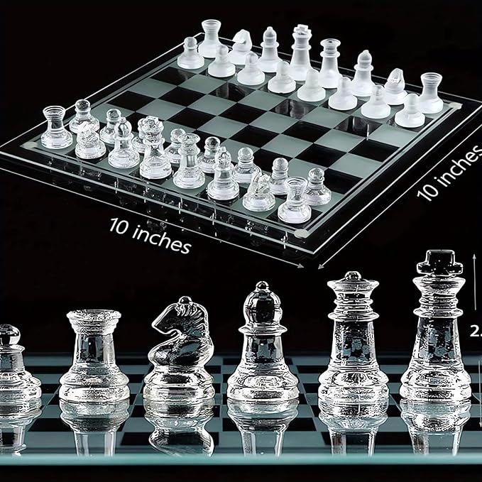 Elegant 10-Inch Glass Chess Set – Premium Quality Board Game for All Ages Ideal Gift for Chess Lovers &amp Stylish Home Decor