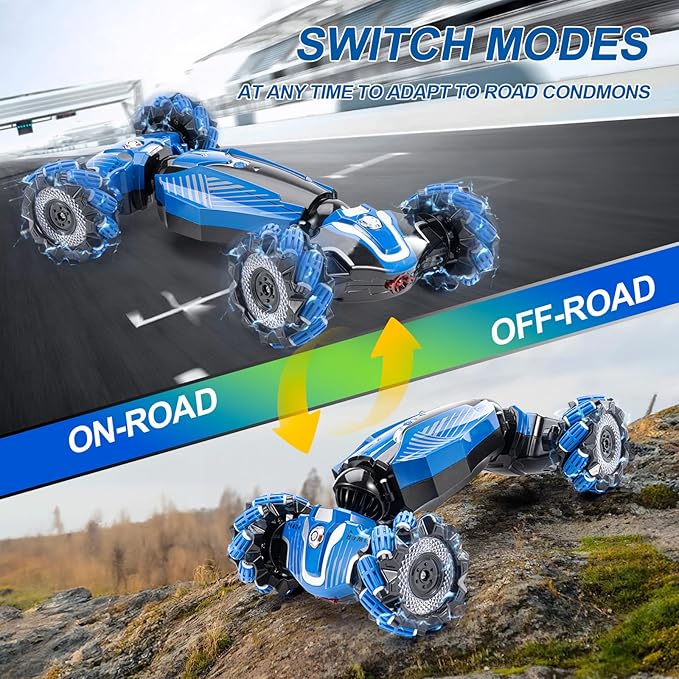 RC Stunt Car 2.4GHz 4WD Drive Remote Controlled Gesture Sensor Toy Car Hand Remote Control car with 360° Flipping Light and Music Children's Toys for Boys and Girls Aged 5-13