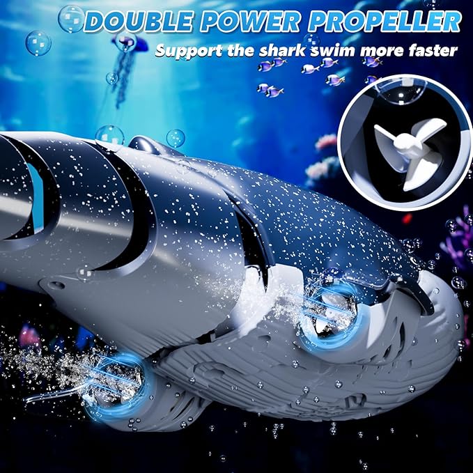 Remote Control Whale Shark Toys for Boys Kids 1:18 Scale High Simulation Shark for Pool 2.4Ghz Electric RC Shark Boat Fish Toys with Light &amp Spray Toy Shark Gifts for 6 7 8 9 Year olds Kid Boy