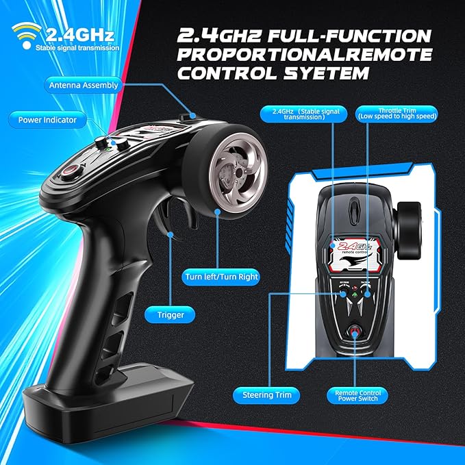 1:18 Scale All Terrain RC Cars 40 KPH High Speed 4WD Electric Vehicle with 2.4 GHz Remote Control 4X4 Waterproof Off-Road Truck with Two Rechargeable Batteries