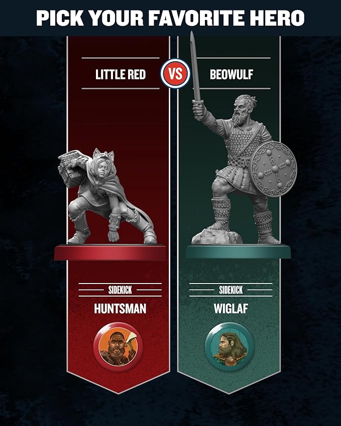 Restoration Games Unmatched Little Red Riding Hood vs Beowulf - Strategy Board Game for 2 Players - Heroes Expansion with Miniatures Unique Decks and Battlefield - 20 Min Playtime - Ages 9+