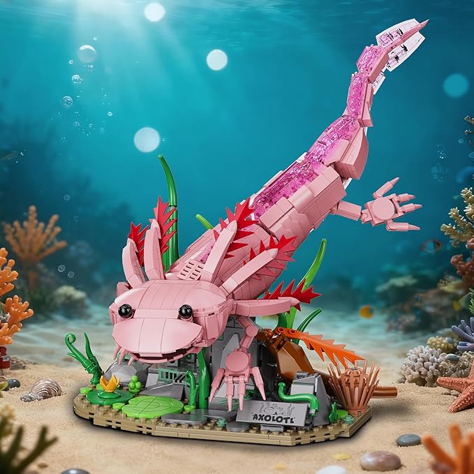 Lusinus Axolotl Toy Building Set Pink Axolotl Animal Building Toy for Teens &amp Adults Axolotl Toys Birthday Gift for Boys and Girls Ages 6+