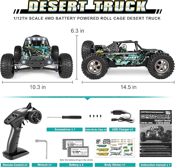 HAIBOXING 2995 Remote Control Truck 1:12 Scale RC Buggy 550 Motor Upgrade Version 42KM/H High Speed RC Cars Electric Powered 4X4 Off-Road RTR Ideal Hobby for Kids&amp Adults 40+ Min Play