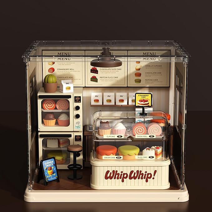 Bear Dessert Bakery DIY Miniature House Building Toy Dollhouse Set with LED Creator Playset Suitable for Mini Figures Construction Toys Diorama Kit Gifts for Adults