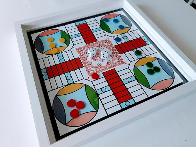 Real Glass Top Game Board with Chess Checkers Backgammon Ludo (Caribbean &amp Indian) Chausar Pachisi Tic-Tac-Toe Snakes and Ladders and a Drinking Dice Board Game.