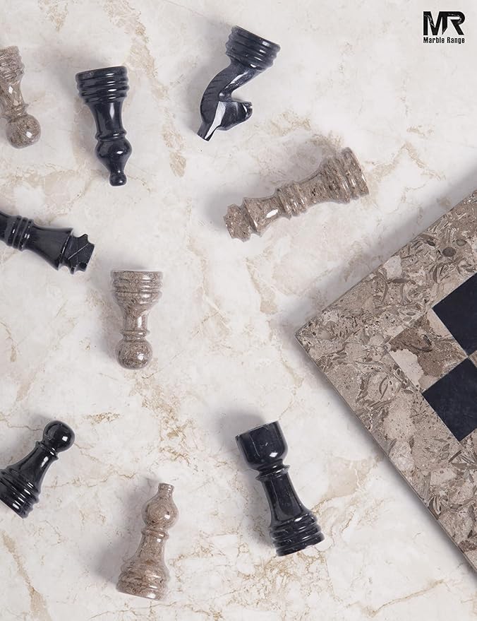 Marble Chess Set for Adults 12 Handmade Oceanic &amp Black Board Game with 32 Chess Pieces 2 Extra Queens &amp Storage Box Luxury Travel Game Elegant for Home Decor