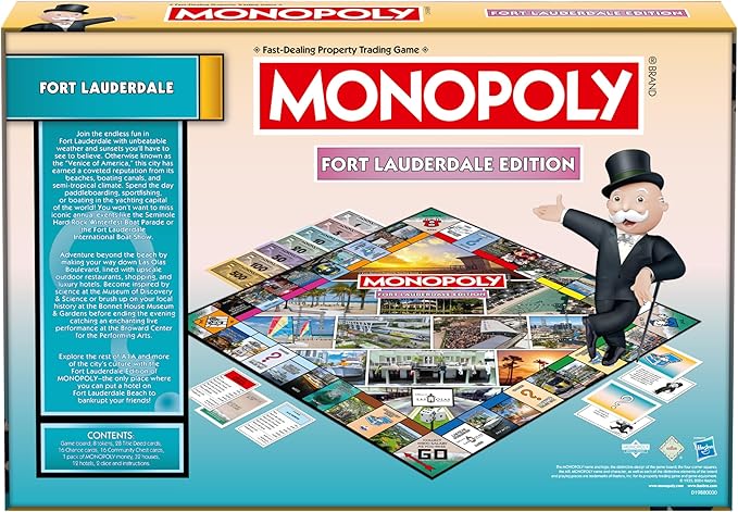 Monopoly Board Game - Fort Lauderdale FL Edition : 2-6 Players Family Board Games for Kids and Adults Board Games for Kids 8 and up for Kids and Adults Ideal for Game Night