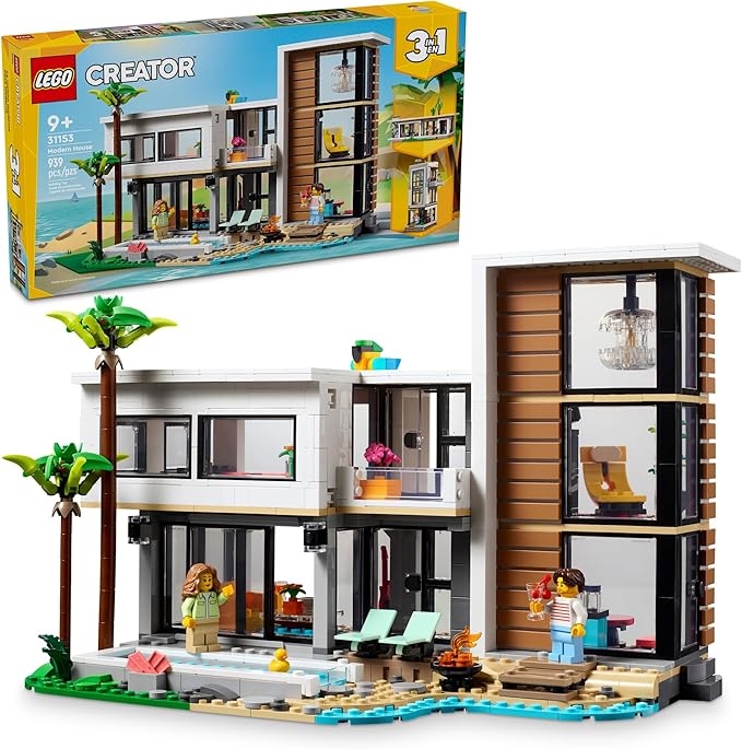 LEGO Creator 3 in 1 Modern Toy House - Kids Toy Building Set with 3 Building Options for Boys &amp Girls Ages 9+ - with 2 Minifigures for Pretend Play - Gift Idea for Birthday - 31153