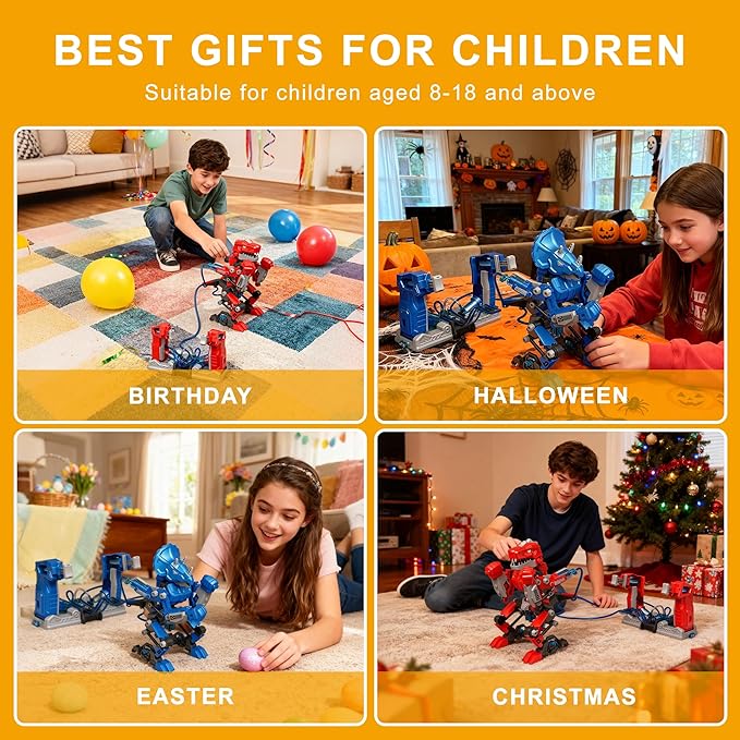 STEM Robot Building Kit Fighting Robots Toy Set for Kids Hydraulic Boxing Bots Build 2 Hydraulic-Powered Battle Robots Easter Christmas Birthday Gifts for 8-12 Year Boys Girls