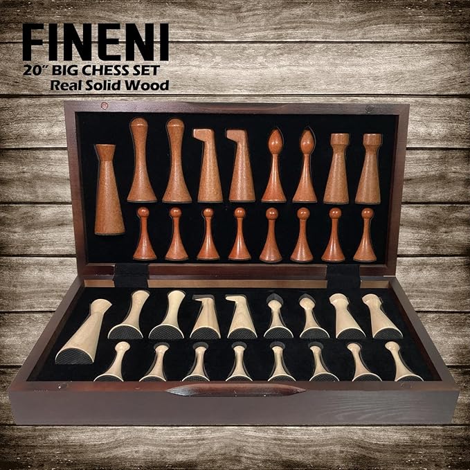 Luxurious 20 inch Real Luxurious Original Colored Solid Wooden Chess Set. Durable Handmade Chess Board Game Sets with Storage Slots for 5.2” Weighted &amp Elegant Designed Wooden 34 Pieces (C20L)