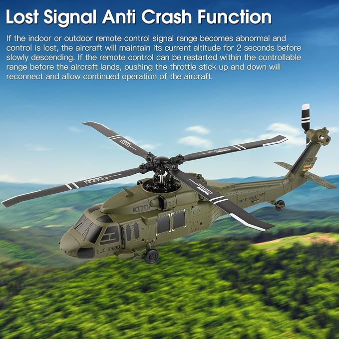 WLtoys K170 RC Helicopter 4CH 2.4GHz Fixed-Wing Aircraft RTF with 6-Axis Gyro One-Key Stunt &amp Altitude Hold Crash-Resistant Outdoor/Indoor Helicopter for Beginner Teens Adults