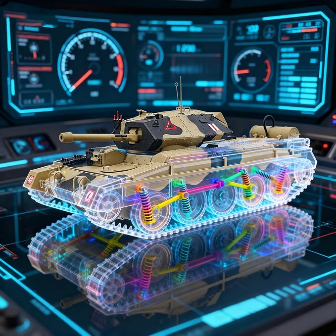 Crusader Mk VI Remote Control Tank 1/16 GB Tank War RC Military Vehicle Simulation Smoke Barrel Lifting/Barrel Expansion/Turret Rotation 360 Degrees/Dual Flow Gearbox/NOT Shooting Camouflage