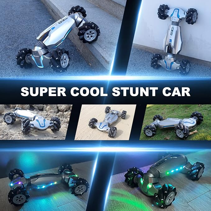1:10 Scale Gesture Sensing Rc Stunt Car 4WD Remote Control Hand Controlled Transform  Double Sided Vehicle 360° Spins with Lights Music All Terrains Monster Truck for Boys Kids