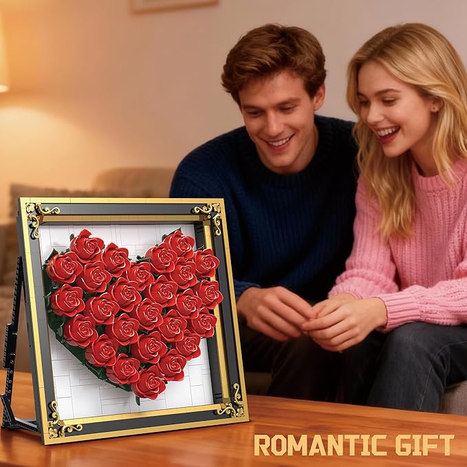 Red Rose Building Set Compatible with Lego Flowers Bouquet Botanical Collection Wall &amp Table Art Decor for Lover Adults Girls -1871PCS