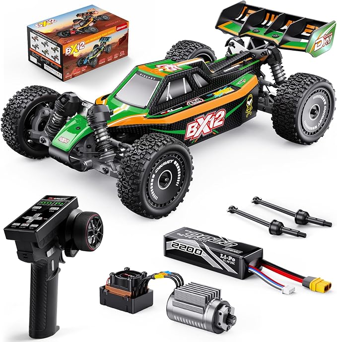 1/12 Brushless RC Cars for AdultsRemote Control Car for Fast Max 42 MPH 4X4 High Speed Racing RC Buggy with 3S 2200 mAh BatteryFast Off-Road RC Truck Suitable as Giftfor Beginner-Orange Green