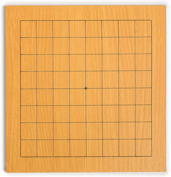 Yellow Mountain Imports Beechwood Veneer 0.4-Inch Etched Beginner's 9x9 Go Game Set Board with Single Convex Melamine Stones - Classic Strategy Board Game (Baduk/Weiqi)