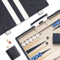 15inch Backgammon Sets for Adults Classic Board Game with Folding Leather Backgammon Case Faux Leather Exterior and Velvet Interior Portable Travel Game Set (Blue)