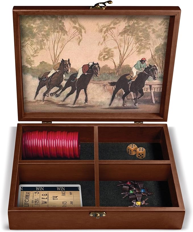 WE Games Derby Horse Race Board Game Set with Metal Game Pieces and Wooden Keepsake Storage Box Family Game Night Board Games for Adults and Family Birthday Gifts Home Decor Living Room Decor