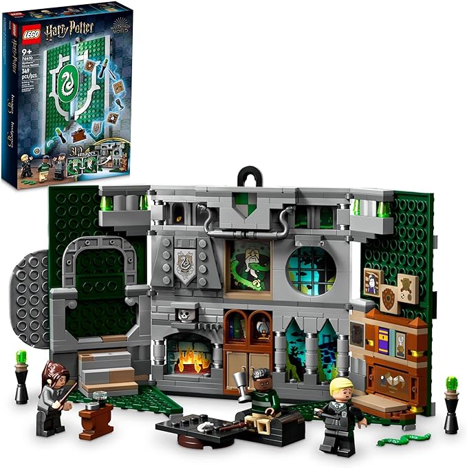 LEGO Harry Potter Slytherin House Banner Building Set 76410 - Hogwarts Castle Common Room Toy or Wall Display Collectible Harry Potter Gift Idea for Boys Girls and Kids with Draco Malfoy Minifigure