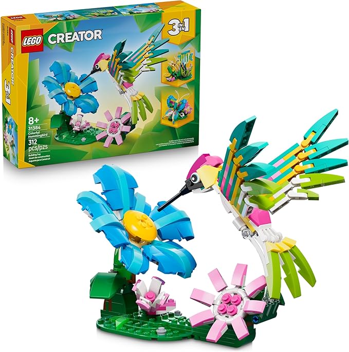 LEGO Creator 3 in1 Wild Animals: Colorful Hummingbird Building Toy for Girls Boys &amp Kids Ages 8+ - Build a Bird Butterfly or Tropical Fish - Gift Idea for Birthdays - 31384