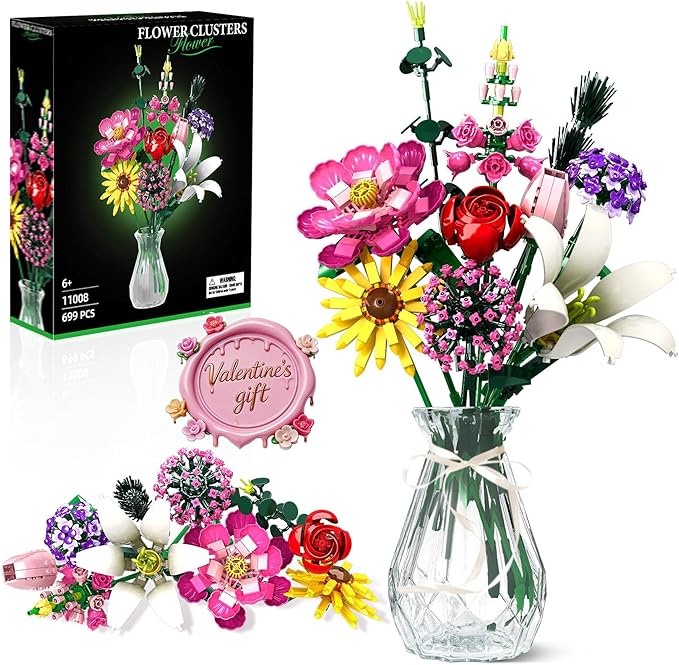 Utbttor Flowers Bouquet Building Set Flower Botanical Collection Building Kit Toys Office Home Decoration Valentine Day Birthday Mother's Day for Him and Her Kids Adults(No Vase)-699Pcs