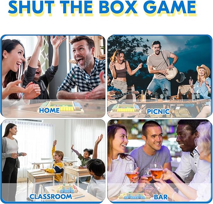 2 Pack Shut The Box Game 2-4 Play Wooden Dice Math Games for Adults and Kids Shut The Box Board with 8 Dices for Classroom Home Party Pub