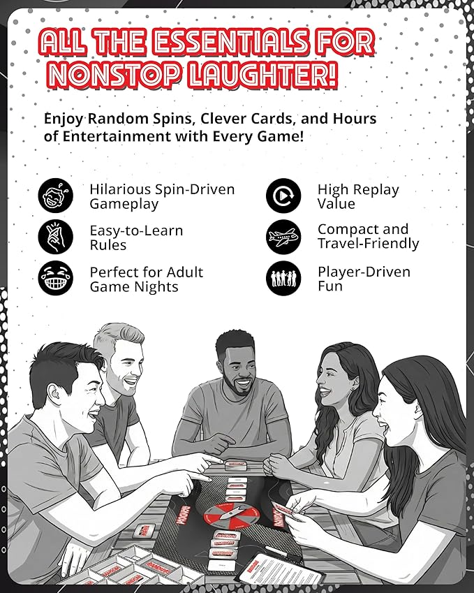 Random Spinner-Based Word Challenge Board Game for 18+ Funny Games Creative Strategy Party Game Spins Creative Wordplay and Card Actions Funny Gen Z College Party Group Player 2–8 Players