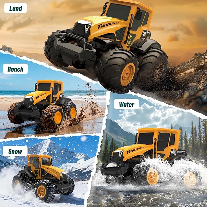 Remote Control Tractor Toy - 1:14 Amphibious RC Monster Truck Toys for Kids 2.4 GHz 4WD All Terrain Off-Road Farm Vehicle Perfect Birthday for Boys and Girls