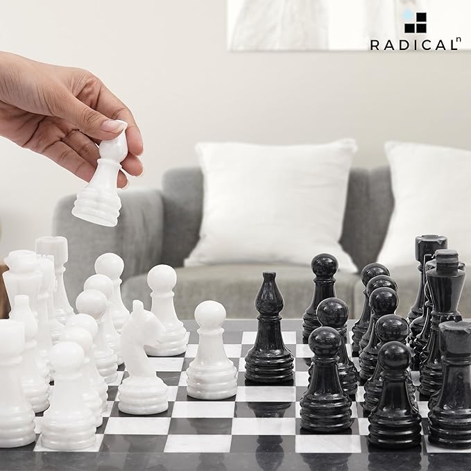 Radicaln Marble Chess Set 15 Inches Handmade Black and White Classic Board Games for Adults Luxury Marble Chess Board &amp 32 Chess Pieces
