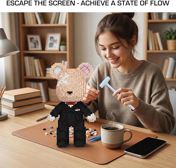 12.6 Groom Teddy Blocks Bear Building Bricks Set - Challenging DIY Micro Blocks for Adults Ages 14+ Collectible Home Decor for Office Bookshelf - Screen-Free Keep Busy Relaxing Gifts