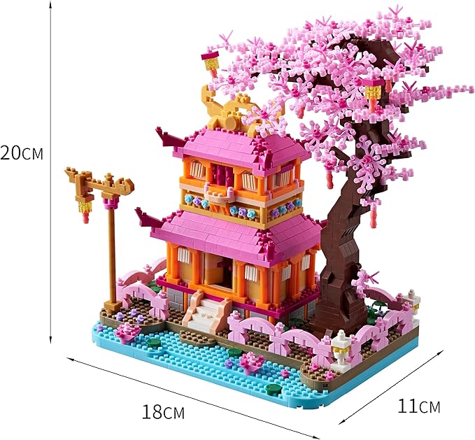 DIY Sakura Tree House Micro Building Blocks Set for Women Adult Japanese Cherry Blossom Treehouse Ideal Gift for Teens Ages of 14+ and Lover - Living Room and Office Decorative Items 1810PCS
