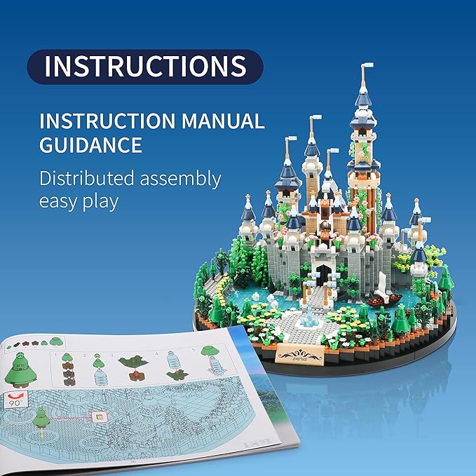 Magic Princess Blue Castle Micro Building Blocks Set for Women Architecture and Collection Model Creative Display Gift for Adults and Ages 14+ 3600 PCS