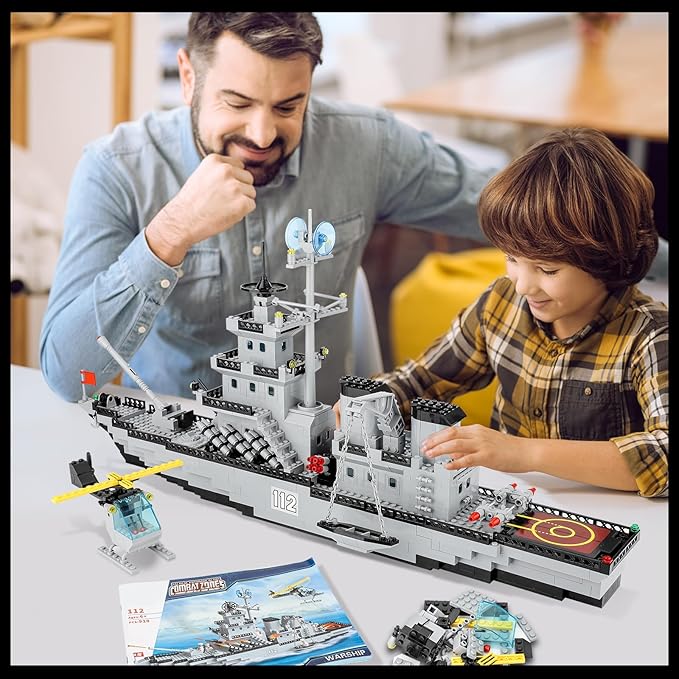 WW2 Military Battleship Building Block Set Large-SizedCruiser Toy Military Battle Ship Toy with Helicopter and City Lifeboat A Gift Compatible with Lego Sets for Boys 8-14 &amp Adults (910pcs)