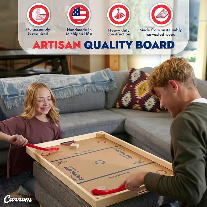 Carrom Champion Nok Hockey Game (Standard Size) — Wooden Board Games for Adults &amp Children — Indoor and Outdoor Games for Family — Sports Board Games