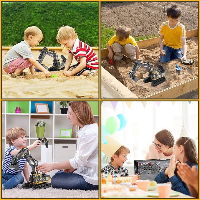 kolegend Remote Control Excavator Toy 16 Inch 9 Channel RC Construction Vehicles Hydraulic Haulers Digger Toys Gift for 6 7 8 9 10 Years Old Kids Boys
