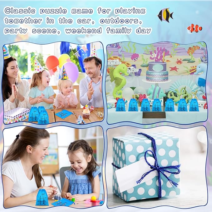 Sotiff 36 Set Tic Tac Toe Game Bulk for Boys Girls Ocean Tropical Fish Gifts Blue Tic Tac Toe with Bag Classroom Prizes Games for Students School Exchange Birthday Party Favor Supplies 5.9x7.9''