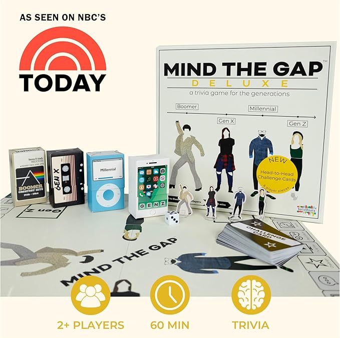Spin Master Games Mind The Gap Deluxe Trivia Game A Board Game for All Generations Play on Thanksgiving Friendsgiving Birthdays &amp Family Nights 2-12 Players for Ages 10 &amp Up