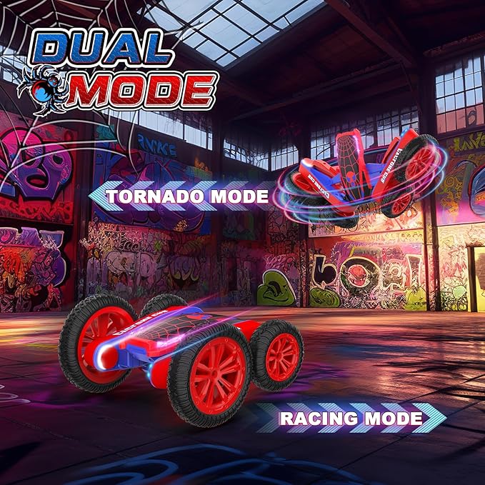 Spider Remote Control Car for Kids - 2.4Ghz Fast RC Stunt Cars 360° Rotating 4WD RC Crawler with Lights Rechargeable Car Toy for Boys Ages 6 7 8 9 10 Birthday Black&ampRed