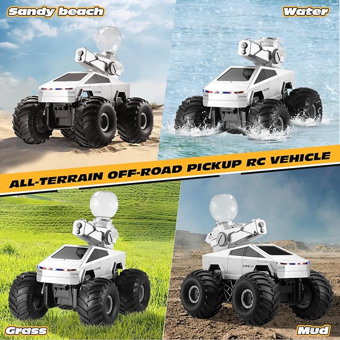 Remote Control RC Truck 1:16 Amphibious Remote Control Car with Water Squirt Waterproof RC Monster Truck 4WD All-Terrain Off-Road Pickup RC Trucks Gift for Kids Boys