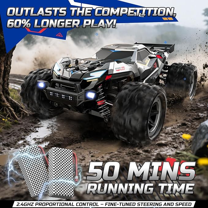 DEERC 308E Brushless Fast RC Cars for Boys &amp Adults 55KM/H 1:18 Off-Road RC Truck All Terrain 4x4 Racing Mecha Car 50 Mins Waterproof Remote Control Monster Truck Compatible with 3S Battery