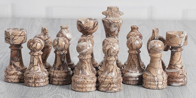 Radicaln Marble Chess Figures 3.5'' Inches Black and Marinara Handmade Chess Pieces Game for Adults Marble Chess Set Figures Chess Board Game