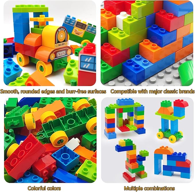 150 Pcs Classic Building Blocks Set for Toddlers 3-6 Large Building Bricks Train Educational Toy STEM Toys Compatible with Major Brands Gift for Kids