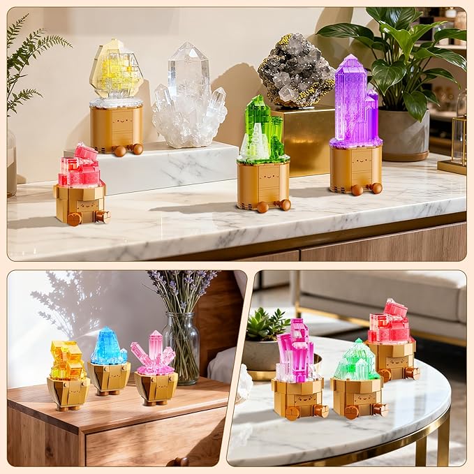 9 Pack Easter Party Favor Mineral Mini Building Set with LED Light 1170PCS Crystals Flower Bonsai Block Toy for Goodie Bag Fillers Classroom Prizes Birthday Gift for Kids Adults Women