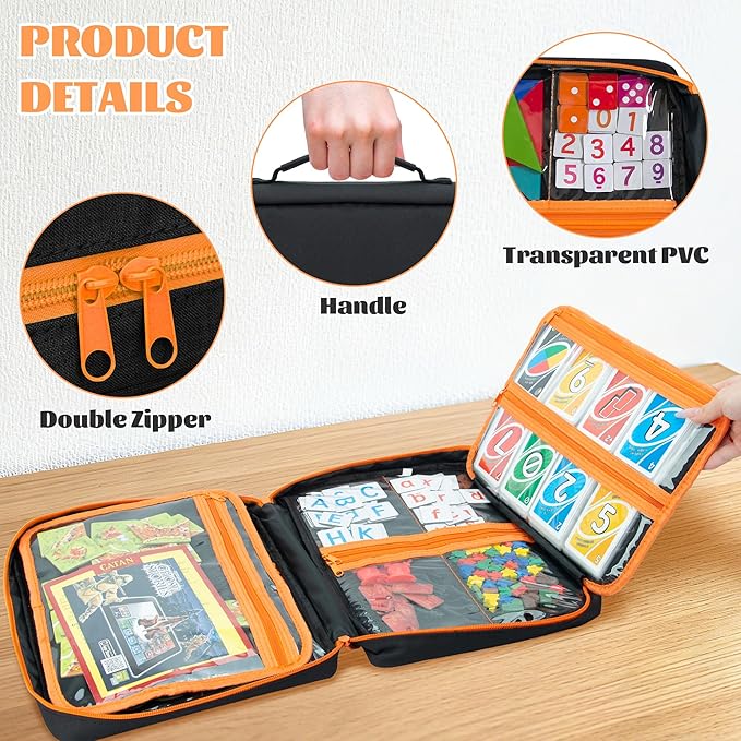 Premium Board Game Storage Organizer Case (14 PVC Pouches) - Portable Travel Game Storage Case | Ultimate Dice and Token Holder for Cards Miniatures and Catan Components
