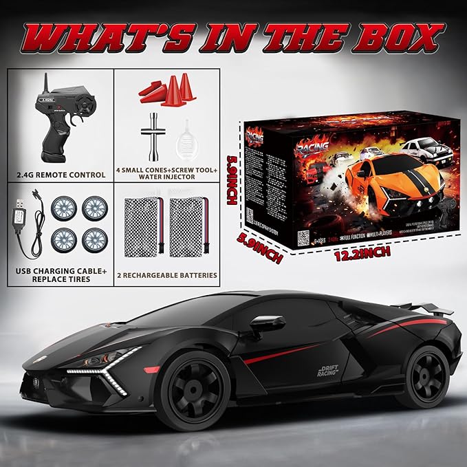 RC Drift Car 1:16 Remote Control Car 2.4Ghz High Speed RC Cars 4WD Racing Sport Toy Cars with LED Lights Spray Drifting Tires 2 Batteries for Kids Boys Girls Adults Birthday Christmas