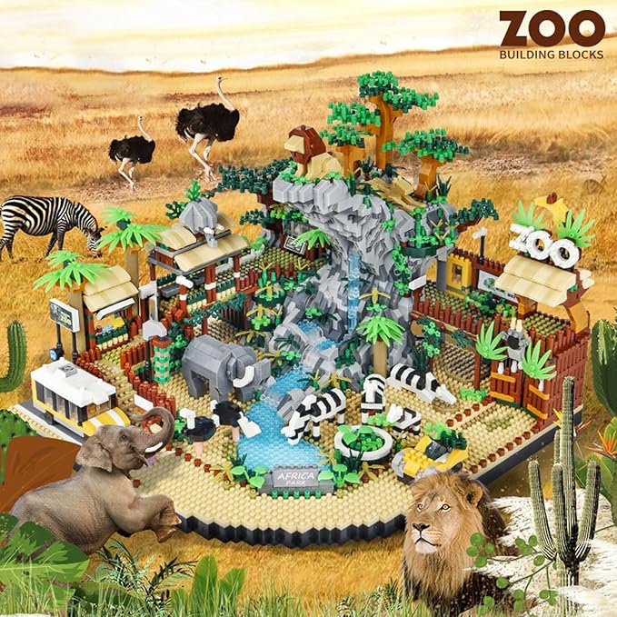 Zoo Building Model Set 4800 Pcs Desert Zoo Micro Building Toys Creative Zoological Park Model Set Micro Particle Modular Building House Gift for Adult and Teens